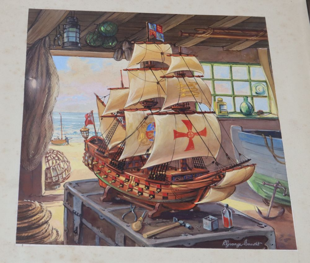 Richard Granger Barrett, four studies of sailing ships, 30cm x 30cm and smaller